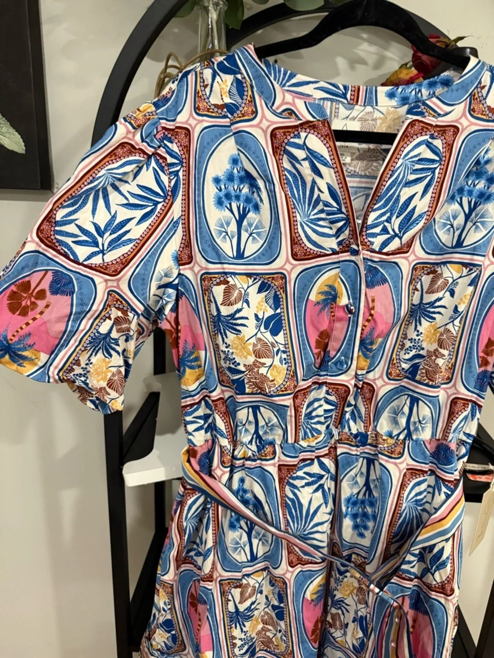 Joie Printed Belted Mini Dress | Size 16 | Boho Floral Tile Print | NWT - Picture 4 of 13